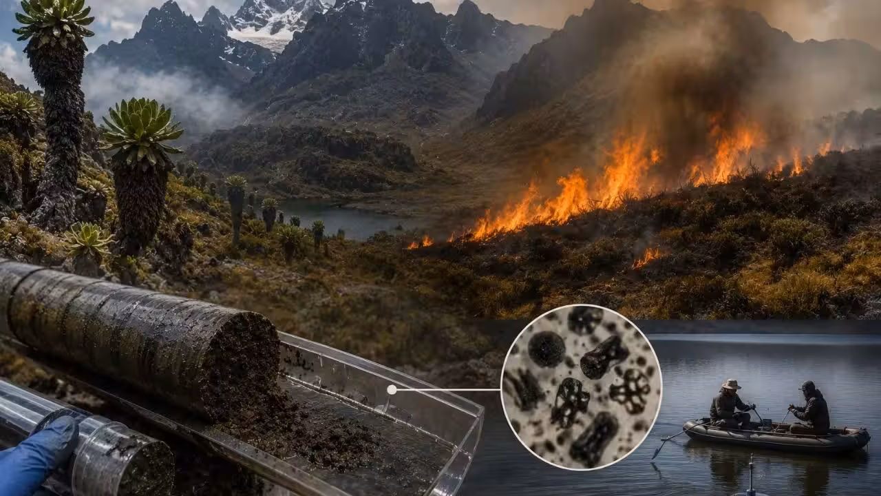 Lake cores show 2012 Rwenzori wildfire was first in 12,000 years, with 100-fold charcoal rise